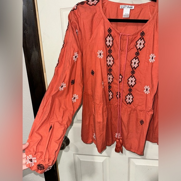 Gunit Boutique Long Sleeve Tie Detail Embroidered Blouse XL - Picture 3 of 3